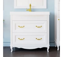 Комплект ValenHouse ЛИОРА-90 тумба c умывальником Грэйс 90, белый, ручки золото, KL90_ТБЗ