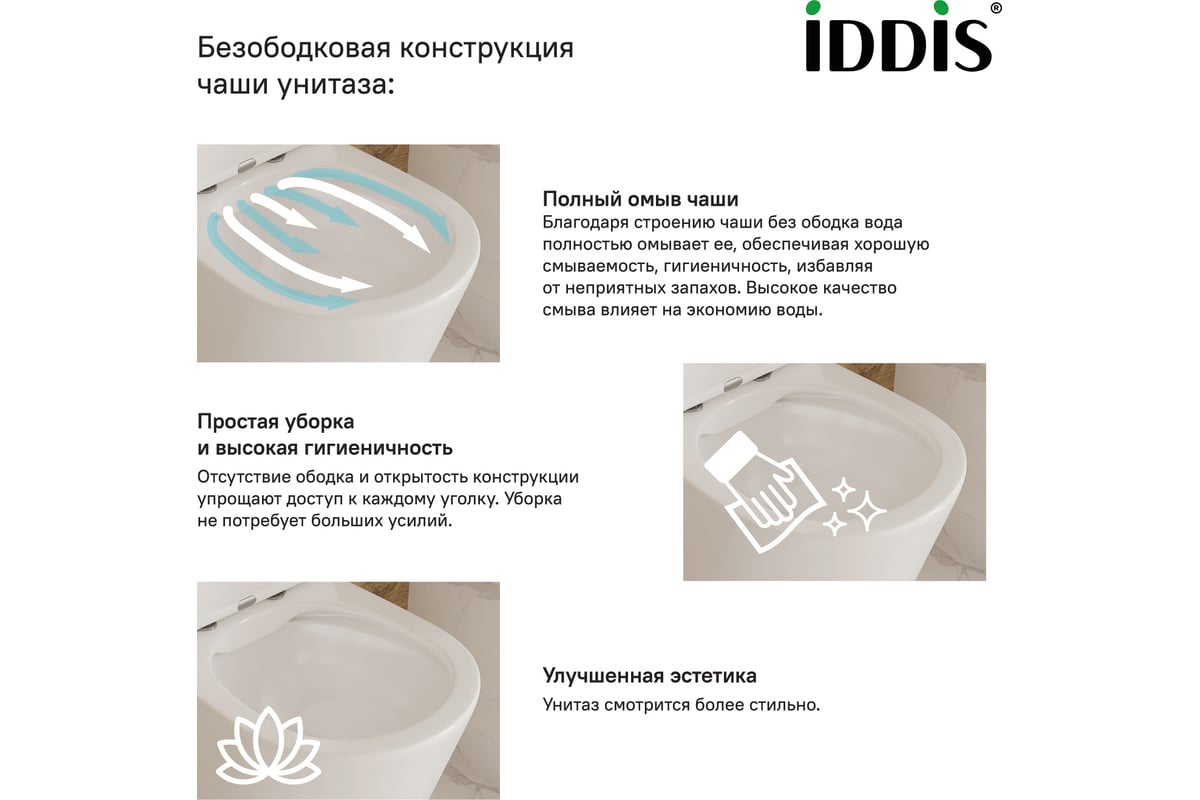 Приставной унитаз IDDIS Calipso Rimless безободковый CALRDSEi26 - выгодная  цена, отзывы, характеристики, фото - купить в Москве и РФ