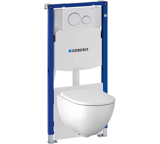 Комплект Geberit Acanto new: инсталляция с кнопкой и креплением + унитаз подвесной б/о 500.301.KJ.A