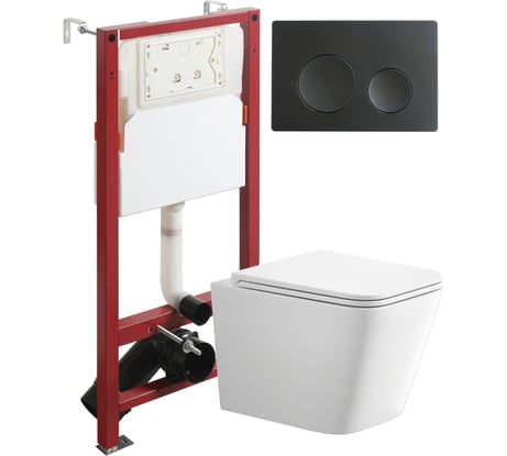 Унитаз подвесной безободковый BOND Торнадо с инсталляцией, микролифт, кнопка черная FI14-10S+APB144