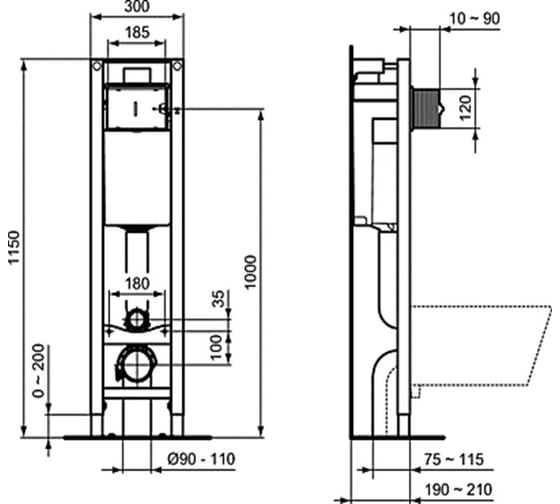 Унитаз с инсталляцией Ideal Standard Prosys Eco Frame Eurovit 3 в 1 W660101