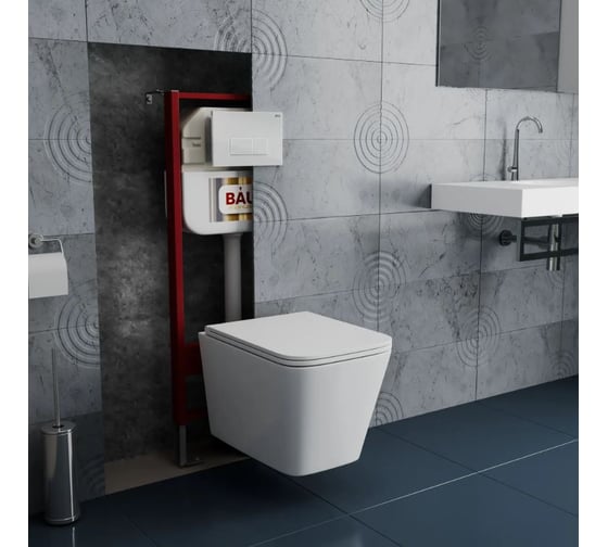 Комплект Bauedge BAU 6 в 1: рамная инсталляция, унитаз подвесной безободковый вихревой Bau Stil Hurricane, быстросъемное тонкое сиденье дюропласт микролифт, кнопка смыва BAU Hotel , белый глянец NEO45700-BS0001-HQ-Q00006