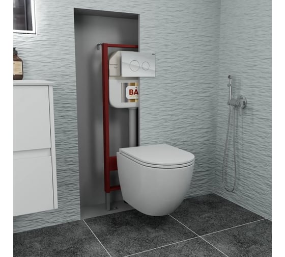 Комплект Bauedge BAU 6 в 1: рамная инсталляция, унитаз подвесной безободковый Bau Dream 53, сиденье дюропласт микролифт, кнопка смыва из стекла BAU Dream дизайнерская, белая NEO45700-BL0002-Q00010