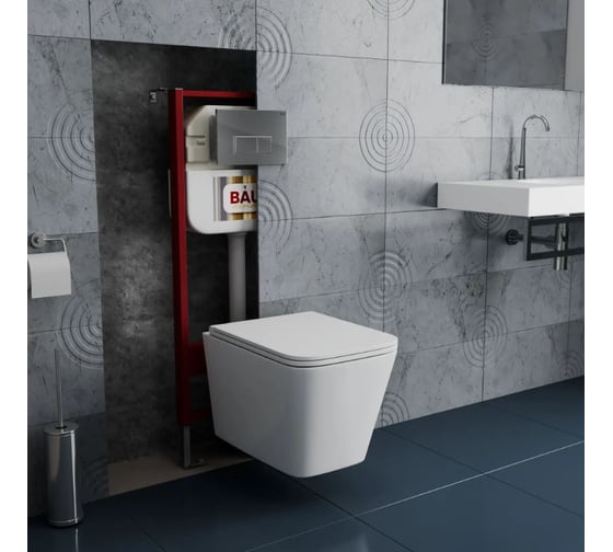 Комплект Bauedge BAU 6 в 1: рамная инсталляция, унитаз подвесной безободковый вихревой Bau Stil Hurricane, быстросъемное тонкое сиденье дюропласт микролифт, кнопка смыва BAU Hotel , хром NEO45700-BS0001-HQ-Q00007