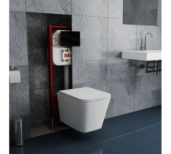 Комплект Bauedge BAU 6 в 1: рамная инсталляция, унитаз подвесной безободковый Bau Stil Hurricane, быстросъемное тонкое сиденье дюропласт микролифт, кнопка смыва из стекла BAU Dream дизайнерская, черная NEO45700-BS0001-HQ-Q00011