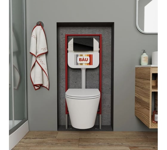 Комплект Bauedge BAU 6 в 1: рамная инсталляция, унитаз подвесной безободковый Bau Nimb Hurricane смыв торнадо, быстросъемное тонкое сиденье дюропласт микролифт, кнопка из стекла BAU Dream дизайнерская, черная NEO45700-BK0001-HQ-Q00011