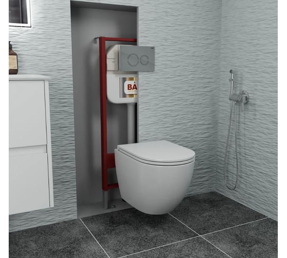 Комплект Bauedge BAU 6 в 1: рамная инсталляция, унитаз подвесной безободковый вихревой Bau Dream Hurricane, быстросъемное тонкое сиденье дюропласт микролифт, кнопка смыва BAU Dream, хром NEO45700-BL0001-HQ-Q00004
