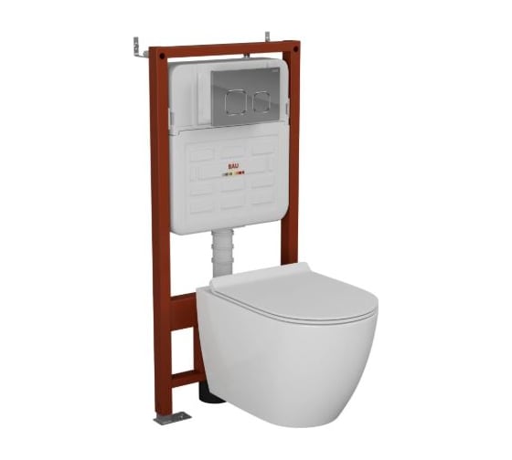 Комплект Bauedge BAU 6 в 1: инсталляция BAU PRO для подвесного унитаза, унитаз подвесной безободковый торнадо обратного потока Bau Dream 52х36 Hurricane-5, сиденье быстросъемное микролифт, клавиша BAU Strike, хром E458103-BL0001-HQ5-E00101