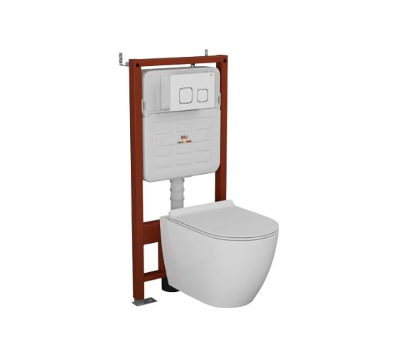 Комплект Bauedge BAU 6 в 1: инсталляция BAU PRO для подвесного унитаза, унитаз подвесной безободковый торнадо обратного потока Bau Dream 52х36 Hurricane-5, сиденье быстросъемное микролифт, клавиша BAU Strike, белая/хром E458103-BL0001-HQ5-E00104