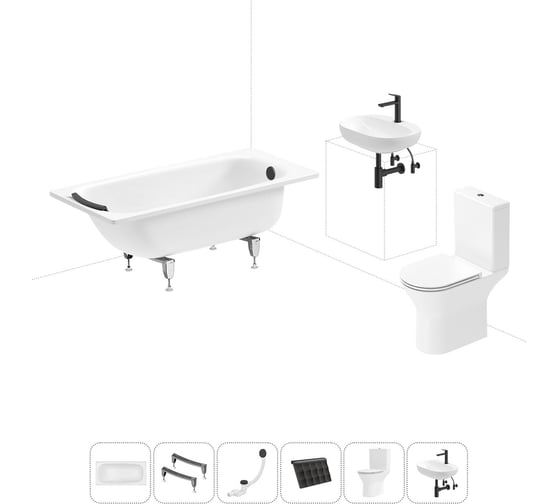 Комплект 6 в 1 Sanitana BLB Universal 3,5 стальная ванна 150x70 с напольным унитазом и раковиной 20220699R