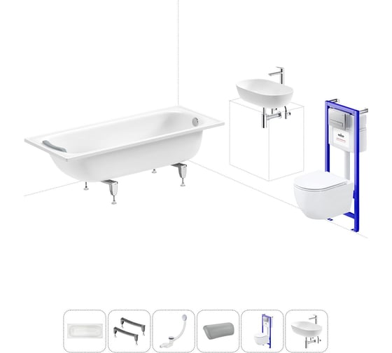 Комплект 6 в 1 Sanitana BLB Europa 2,2 стальная ванна 170x70 с инсталляцией, подвесным унитазом 20220809R