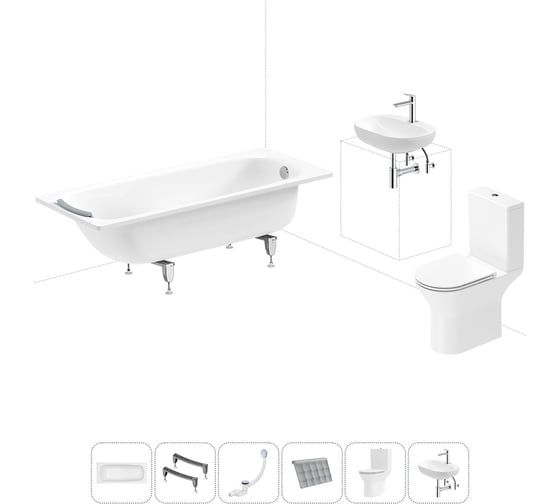 Комплект 6 в 1 Sanitana BLB Universal 3,5 стальная ванна 170x75 с напольным унитазом и раковиной 20220745R