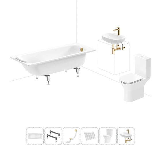 Комплект 6 в 1 Sanitana BLB Universal 3,5 стальная ванна 170x75 с напольным унитазом и раковиной 20220748R