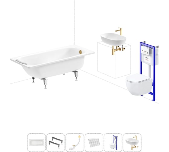Комплект 6 в 1 Sanitana BLB Universal 3,5 стальная ванна 160x70 с инсталляцией, подвесным унитазом 20220836R