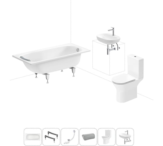 Комплект 6 в 1 Sanitana BLB Europa 2,2 стальная ванна 150x70 с напольным унитазом и раковиной 20220633R