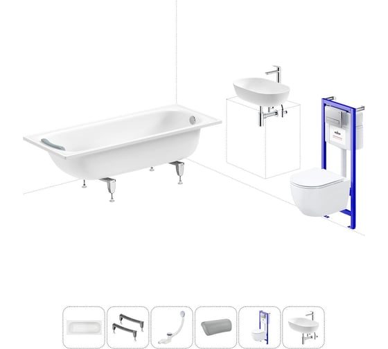 Комплект 6 в 1 Sanitana BLB Europa 2,2 стальная ванна 170x75 с инсталляцией, подвесным унитазом 20220817R