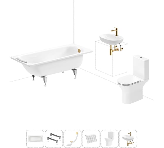 Комплект 6 в 1 Sanitana BLB Universal 3,5 стальная ванна 160x70 с напольным унитазом и раковиной 20220716R