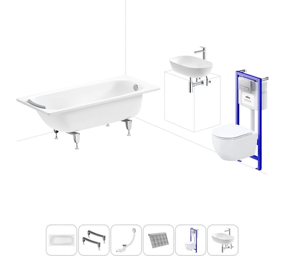 Комплект 6 в 1 Sanitana BLB Universal 3,5 стальная ванна 160x70 с инсталляцией, подвесным унитазом 20220833R