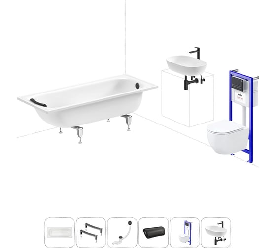 Комплект 6 в 1 Sanitana BLB Europa 2,2 стальная ванна 170x70 с инсталляцией, подвесным унитазом 20220811R