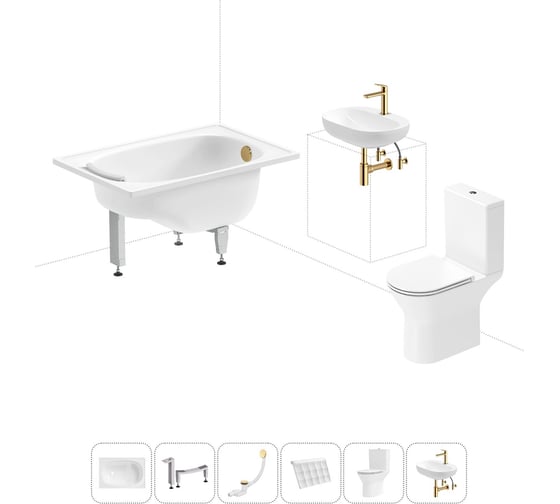 Комплект 6 в 1 Sanitana BLB Europa Mini стальная ванна 105x70 с напольным унитазом и раковиной 20220556R