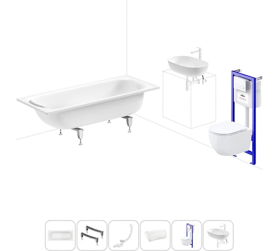 Комплект 6 в 1 Sanitana BLB Europa 2,2 стальная ванна 170x75 с инсталляцией, подвесным унитазом 20220818R