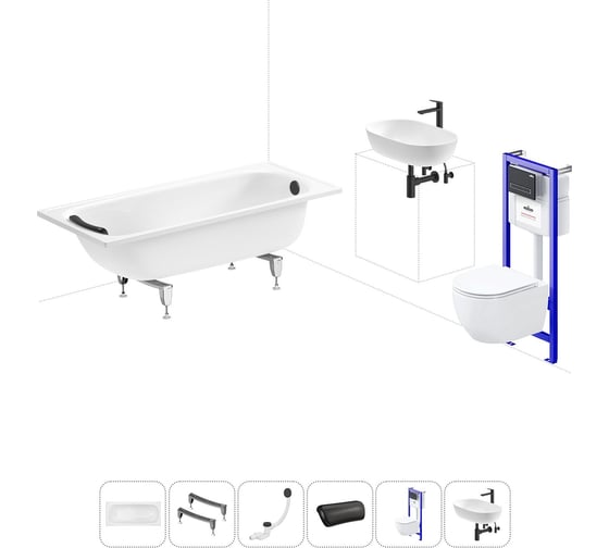 Комплект 6 в 1 Sanitana BLB Europa 2,2 стальная ванна 160x70 с инсталляцией, подвесным унитазом 20220803R