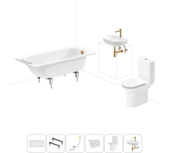 Комплект 6 в 1 Sanitana BLB Universal 3,5 стальная ванна 150x70 с напольным унитазом и раковиной 20220700R