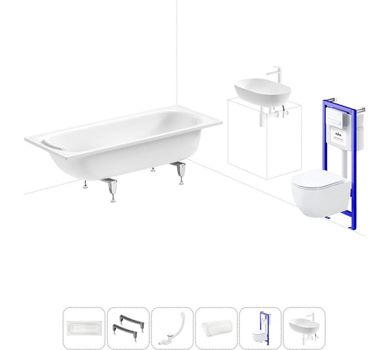 Комплект 6 в 1 Sanitana BLB Europa 2,2 стальная ванна 170x70 с инсталляцией, подвесным унитазом 20220810R