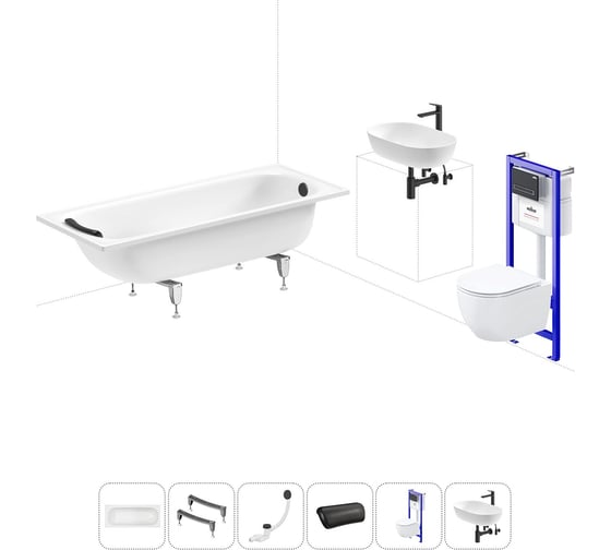 Комплект 6 в 1 Sanitana BLB Europa 2,2 стальная ванна 170x75 с инсталляцией, подвесным унитазом 20220819R