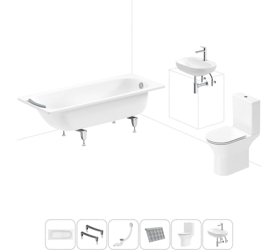 Комплект 6 в 1 Sanitana BLB Universal 3,5 стальная ванна 170x70 с напольным унитазом и раковиной 20220729R