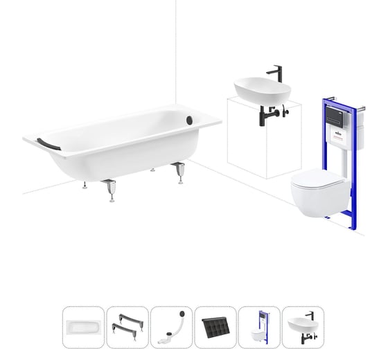 Комплект 6 в 1 Sanitana BLB Universal 3,5 стальная ванна 170x75 с инсталляцией, подвесным унитазом 20220851R