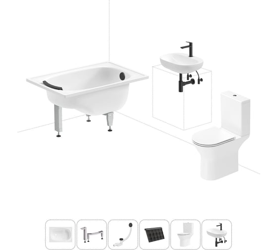 Комплект 6 в 1 Sanitana BLB Europa Mini стальная ванна 105x70 с напольным унитазом и раковиной 20220555R