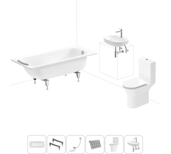Комплект 6 в 1 Sanitana BLB Universal 3,5 стальная ванна 160x70 с напольным унитазом и раковиной 20220713R