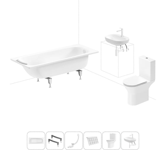Комплект 6 в 1 Sanitana BLB Universal 3,5 стальная ванна 170x70 с напольным унитазом и раковиной 20220730R