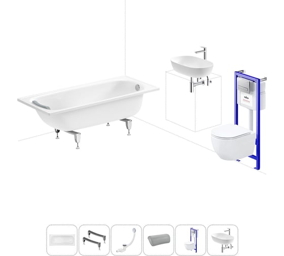 Комплект 6 в 1 Sanitana BLB Europa 2,2 стальная ванна 160x70 с инсталляцией, подвесным унитазом 20220801R
