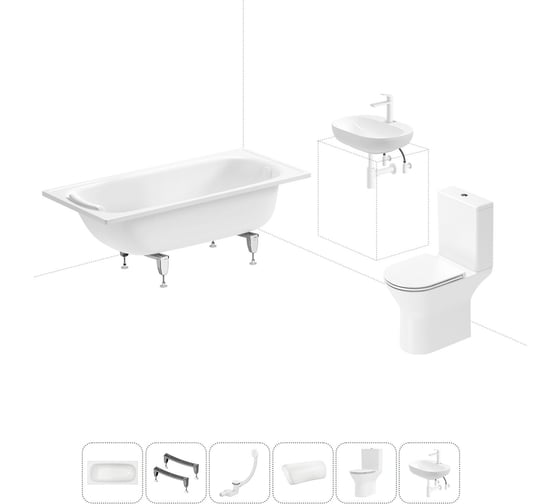 Комплект 6 в 1 Sanitana BLB Europa 2,2 стальная ванна 150x70 с напольным унитазом и раковиной 20220634R