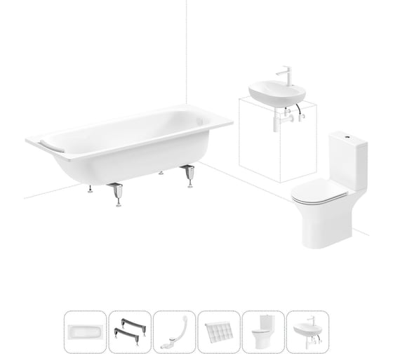 Комплект 6 в 1 Sanitana BLB Universal 3,5 стальная ванна 170x75 с напольным унитазом и раковиной 20220746R