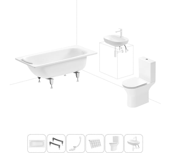Комплект 6 в 1 Sanitana BLB Universal 3,5 стальная ванна 150x70 с напольным унитазом и раковиной 20220698R