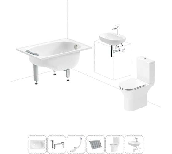 Комплект 6 в 1 Sanitana BLB Europa Mini стальная ванна 105x70 с напольным унитазом и раковиной 20220553R
