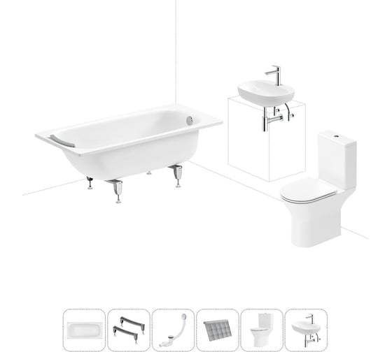 Комплект 6 в 1 Sanitana BLB Universal 3,5 стальная ванна 150x70 с напольным унитазом и раковиной 20220697R