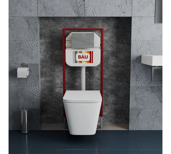 Комплект BAU 6 в 1 Bauedge: рамная инсталляция BAU NEO 45, унитаз подвесной безободковый Bau Stil, быстросъемное сиденье дюропласт микролифт, квадратная хромированная клавиша Aquanika NEO45700-BS0002-01.02.09