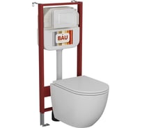 Комплект Bauedge BAU 6 в 1: рамная инсталляция BAU NEO 45, унитаз подвесной безободковый Bau Dream, быстросъемное тонкое сиденье дюропласт микролифт, кнопка смыва BAU Stil , белый глянец NEO45700-BL0001-Q00001
