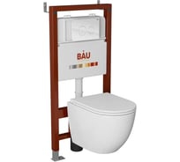 Комплект Bauedge BAU 6 в 1: рамная инсталляция BAU NEO 45, унитаз подвесной безободковый Bau Dream, быстросъемное тонкое сиденье дюропласт микролифт, кнопка смыва из стекла BAU Dream дизайнерская, белая NEO45700-BL0001-Q00010