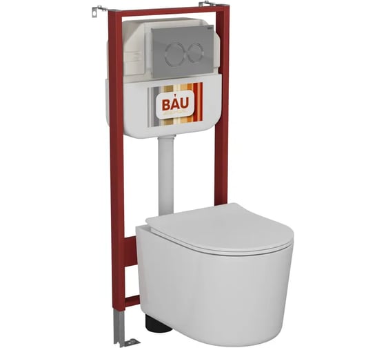 Комплект Bauedge BAU 6 в 1: рамная инсталляция BAU NEO 45, унитаз подвесной безободковый Bau Hotel PRO, быстросъемное сиденье микролифт, кнопка смыва BAU Dream , хром NEO45700-NM0003-PRO-Q00004
