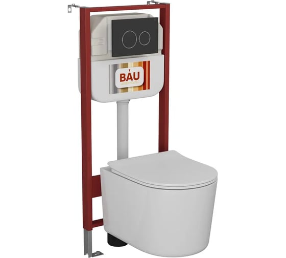 Комплект Bauedge BAU 6 в 1: рамная инсталляция BAU NEO 45, унитаз подвесной безободковый Bau Hotel PRO, быстросъемное сиденье микролифт, кнопка смыва BAU Dream , черная матовая NEO45700-NM0003-PRO-Q00005