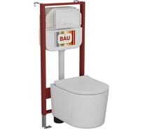 Комплект Bauedge BAU 6 в 1: рамная инсталляция BAU NEO 45, унитаз подвесной безободковый Bau Hotel PRO, быстросъемное сиденье микролифт, кнопка смыва BAU Hotel , белый глянец NEO45700-NM0003-PRO-Q00006
