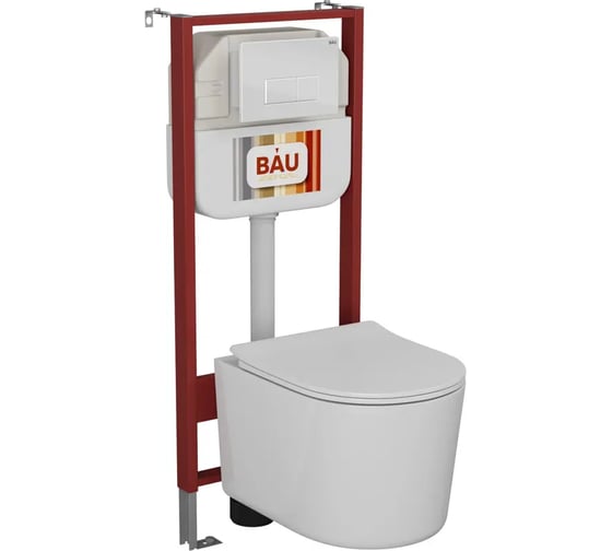 Комплект Bauedge BAU 6 в 1: рамная инсталляция BAU NEO 45, унитаз подвесной безободковый Bau Hotel PRO, быстросъемное сиденье микролифт, кнопка смыва BAU Hotel , белый глянец NEO45700-NM0003-PRO-Q00006