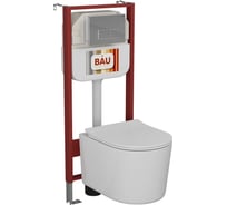 Комплект Bauedge BAU 6 в 1: рамная инсталляция BAU NEO 45, унитаз подвесной безободковый Bau Hotel PRO, быстросъемное сиденье микролифт, кнопка смыва BAU Hotel, хром NEO45700-NM0003-PRO-Q00007