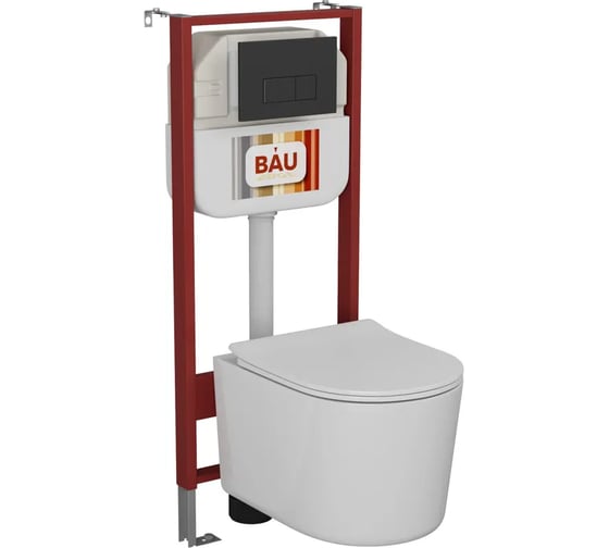 Комплект Bauedge BAU 6 в 1: рамная инсталляция BAU NEO 45, унитаз подвесной безободковый Bau Hotel PRO, быстросъемное сиденье микролифт, кнопка смыва BAU Hotel , черная матовая NEO45700-NM0003-PRO-Q00008