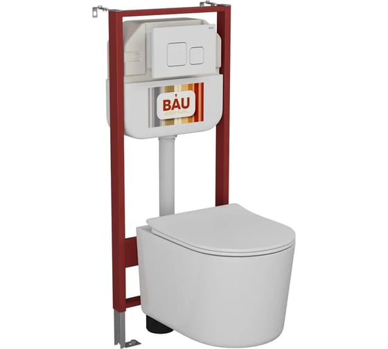 Комплект Bauedge BAU 6 в 1: рамная инсталляция BAU NEO 45, унитаз подвесной безободковый Bau Hotel PRO, быстросъемное сиденье микролифт, кнопка смыва BAU Soul, белая NEO45700-NM0003-PRO-Q00014
